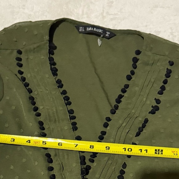 Zara Green Wrap Mini Dress with Ruffled Bishop Sleeves - Picture 5 of 9